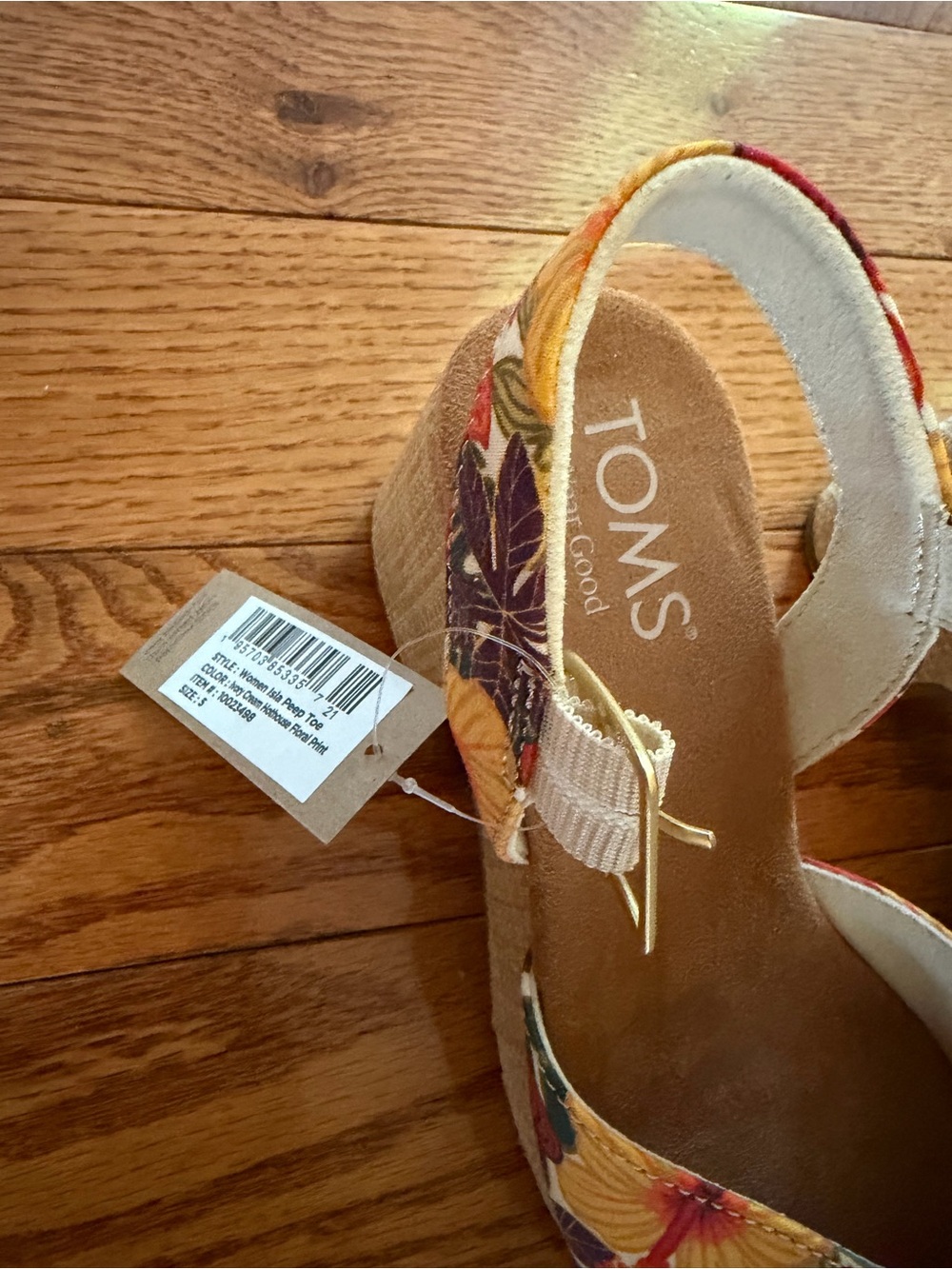 TOMS Floral Slingback Wedge Sandals - Yellow, Pink, Orange - Picture 2 of 4